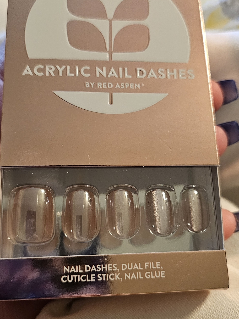 Red Aspen Acrylic Nail Dashes - Shimmery Nude Press-On Nails